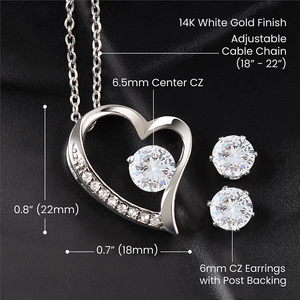 Forever Love Necklace with Clear CZ Earrings with Beautiful Memories Message Card