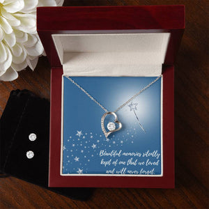 Forever Love Necklace with Clear CZ Earrings with Beautiful Memories Message Card