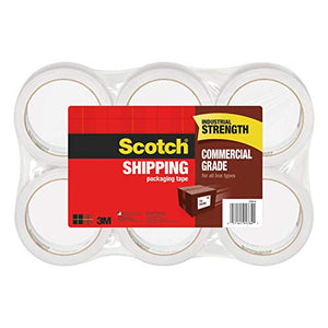 Scotch Commercial Grade Shipping Packaging Tape, 1.88" x 54.6 yd, Designed for Packing, Shipping and Mailing, Guaranteed to Stay Sealed, 3" Core, Clear, 6 Rolls (3750-6)