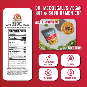 Dr. McDougall's Right Foods Vegan Hot and Sour Ramen, 1.9 Ounce Cups (Pack of 12)